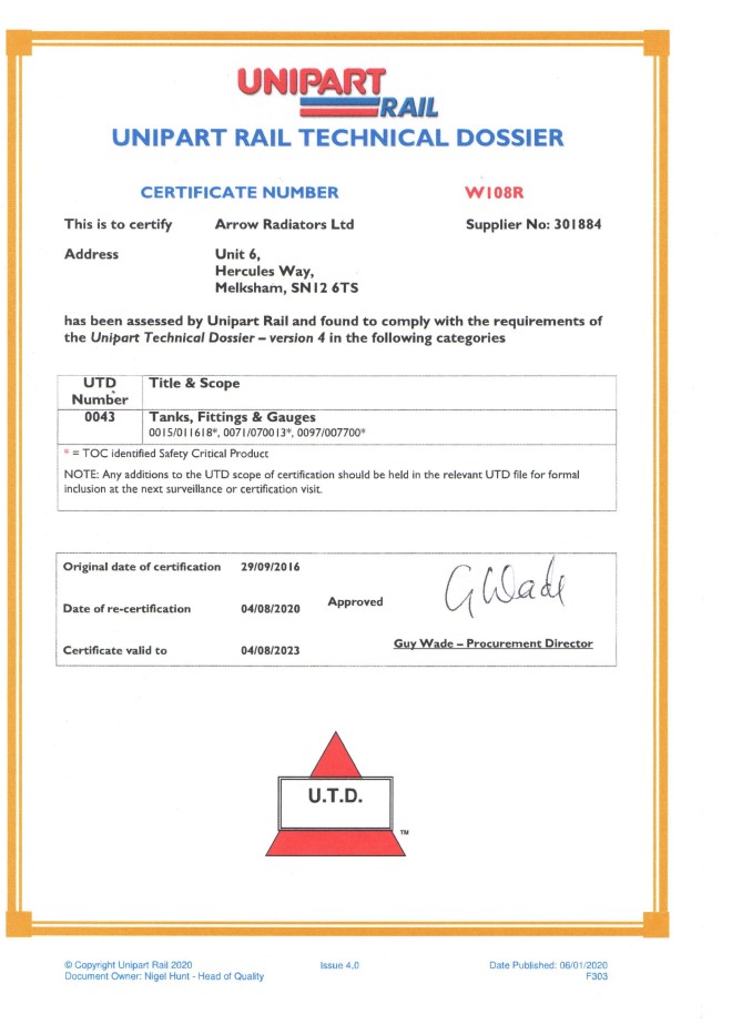 UNIPART Certificate